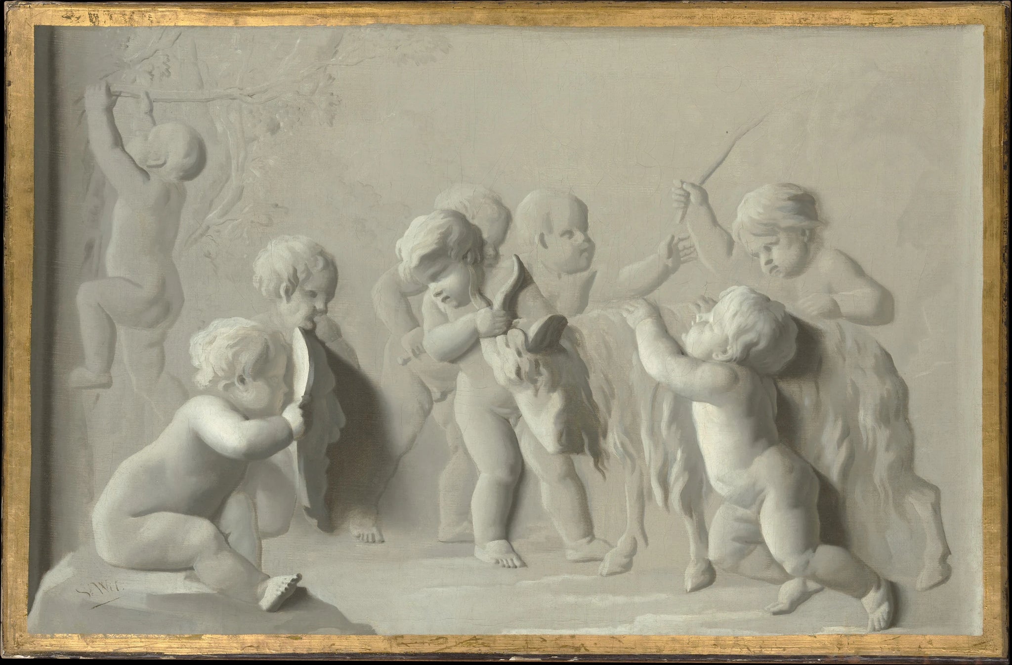 Enfants jouant avec une chèvre - Jacob de Wit