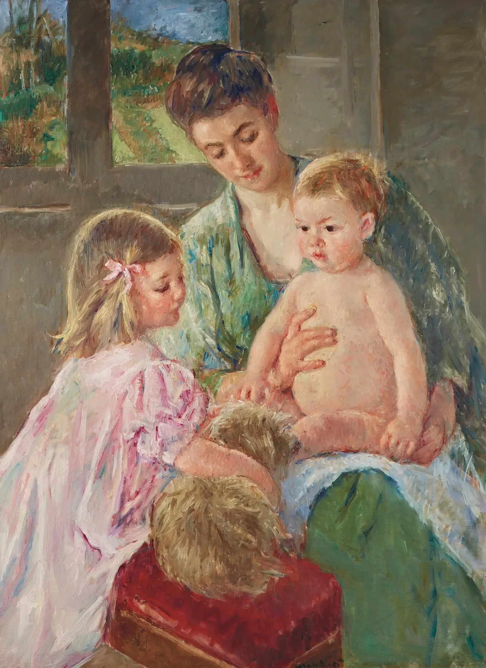 Enfants jouant avec un chien - Mary Cassatt image 1 reproduction réalisée par Alpha Reproduction