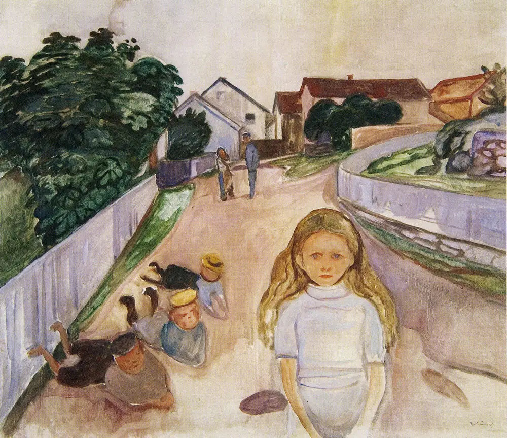 Enfants jouant dans la rue à Åsgårdstrand - Edvard Munch image 1 reproduction artisanale de tableau