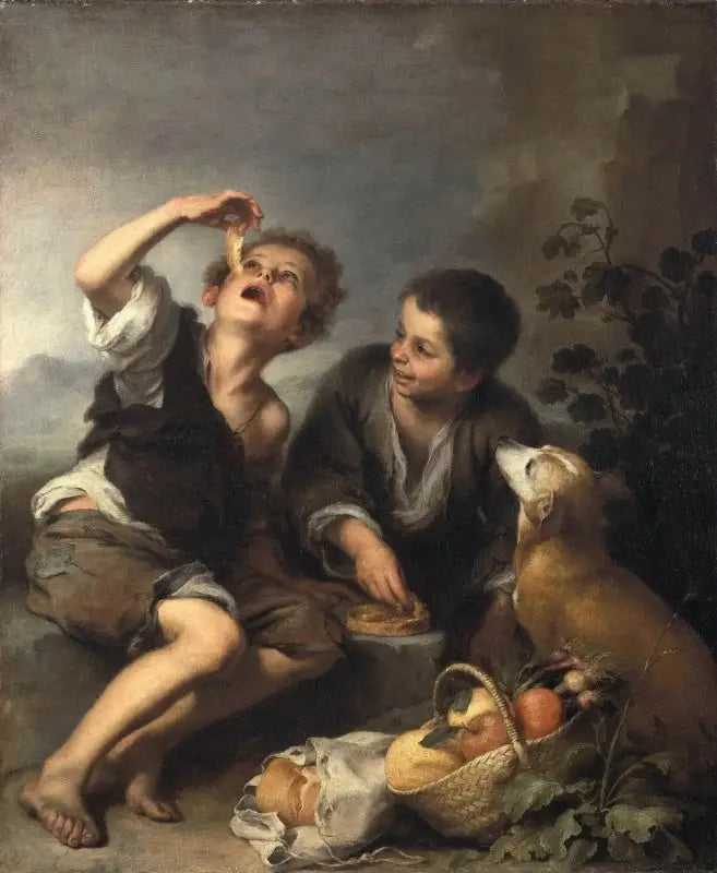 Enfants mangeant un gâteau - Bartolomé Esteban Murillo image 1 copie peinte à la main à l’huile