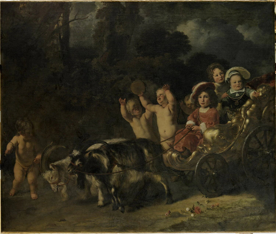 Enfants nobles (de la famille Trip ?) dans un char traîné par des chèvres - Ferdinand Bol