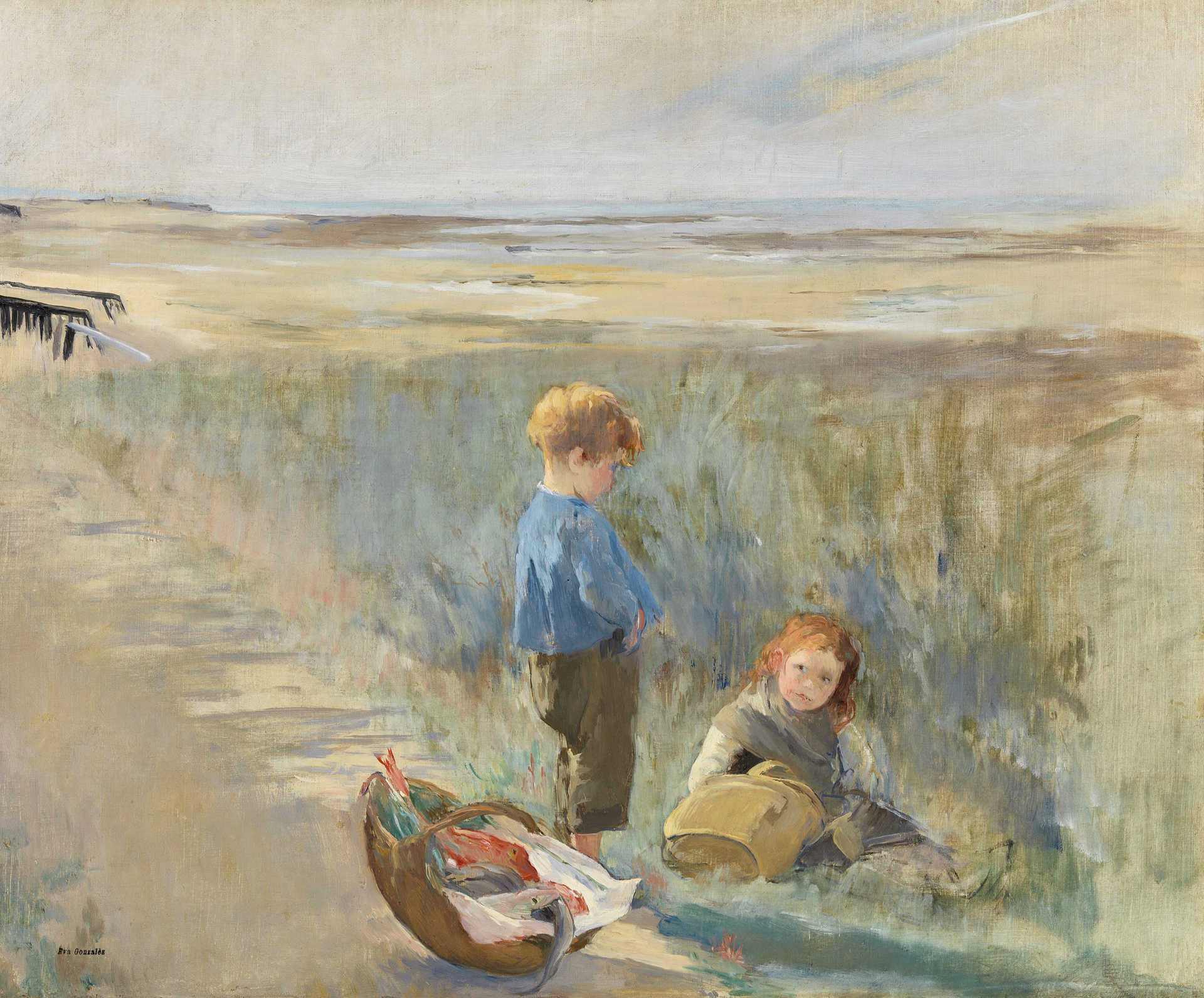 Enfants sur les dunes de sable, Grandcamp - Eva Gonzalès image 1 copie de tableau peinte à la main