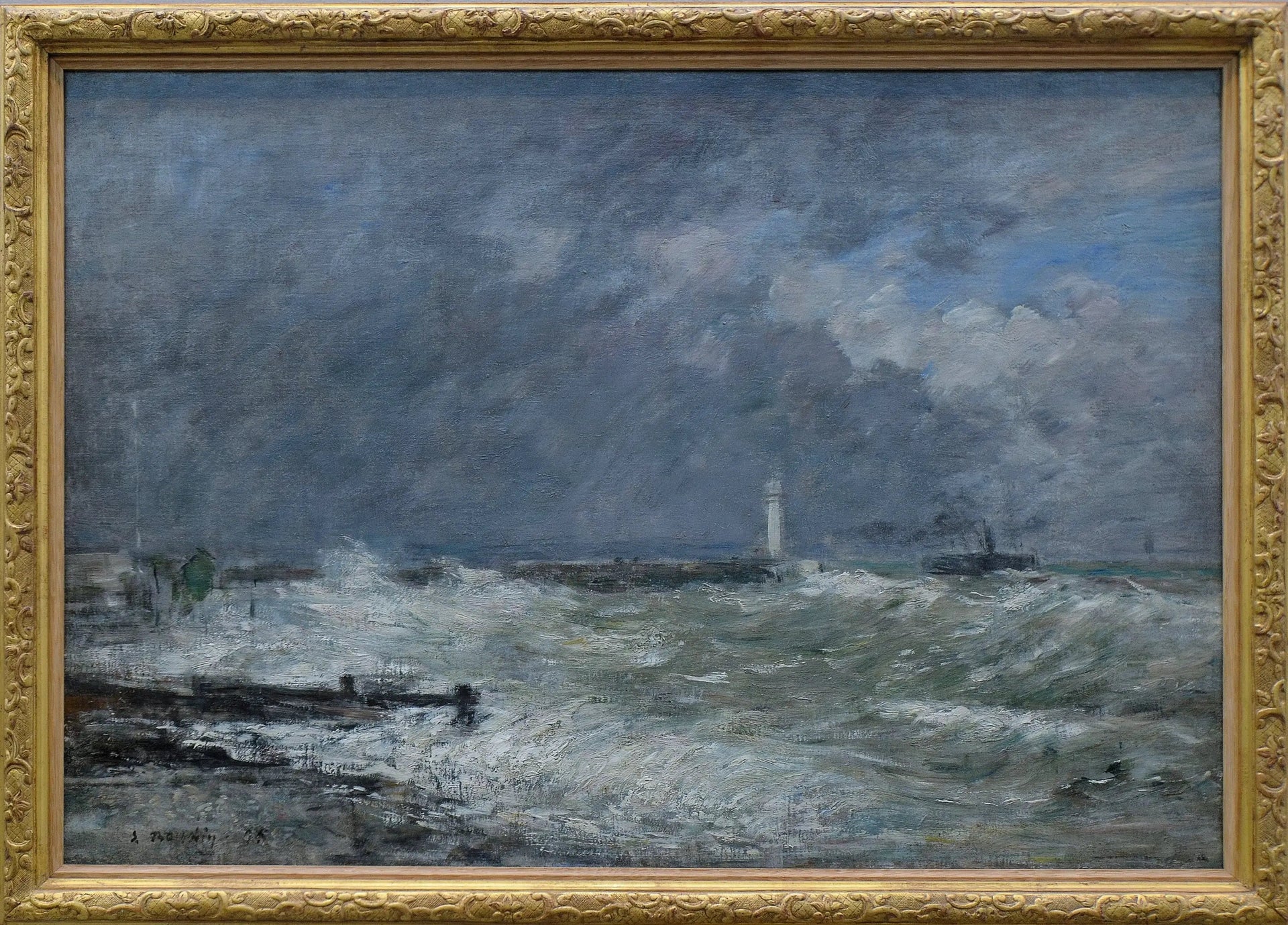 Entrée des jetées du Havre par gros temps - Eugène Boudin image 1 reproduction artisanale de tableau