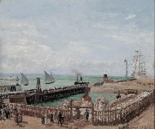 Entrée du port du Havre et le brise-lames ouest, soleil, matin - Camille Pissarro