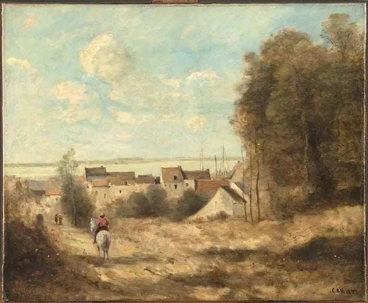 Entrée du village - Jean-Baptiste Camille Corot image 1 copie peinte à la main à l’huile