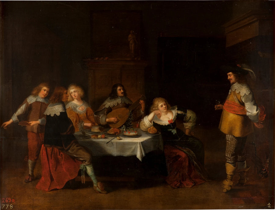 Entreprise élégante dans un intérieur ou Banquet de courtisanes et de soldats - Christoffel Jacobsz van der Laemen