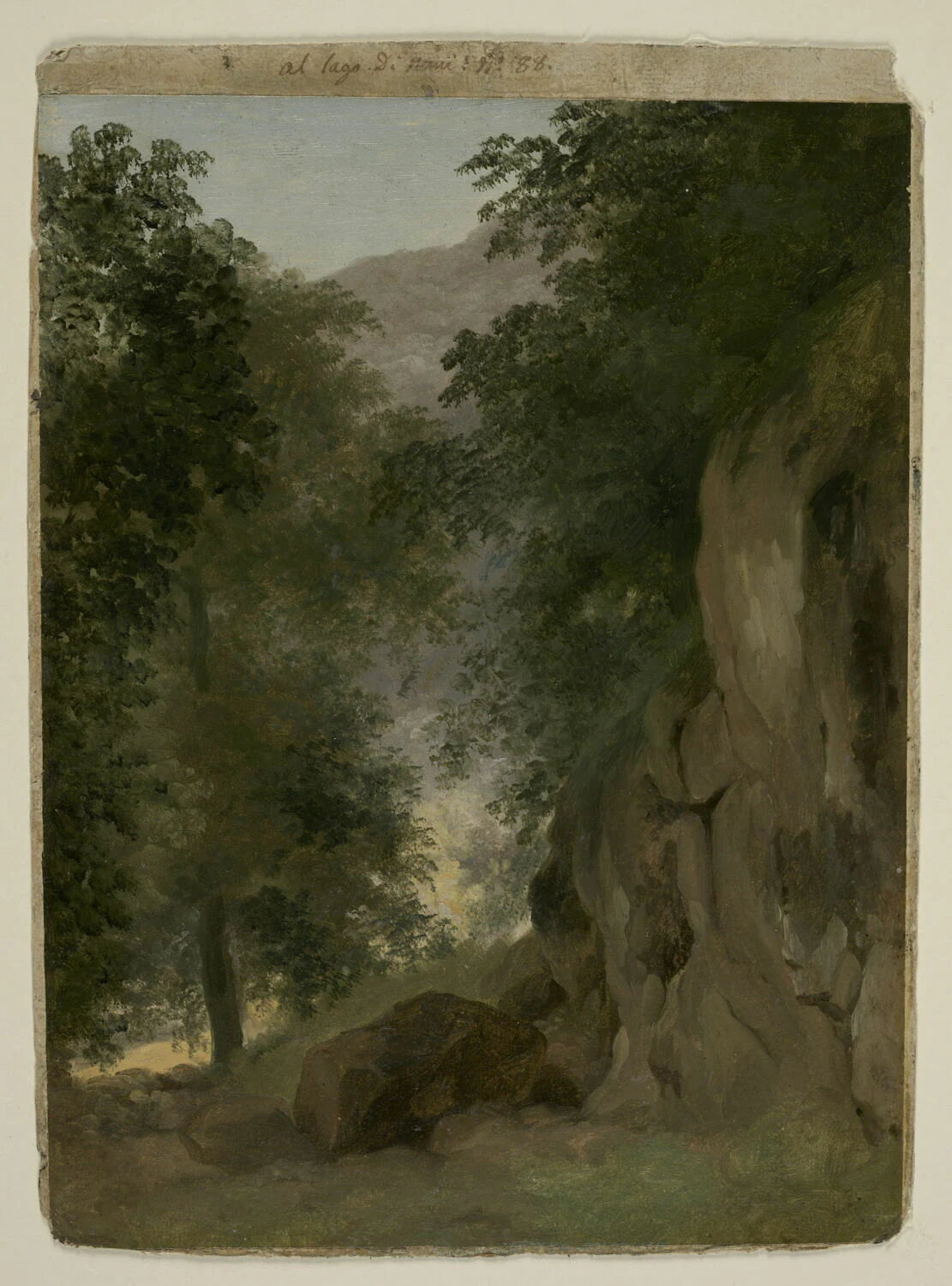 Environs du lac de Nemi : arbres et rochers - Pierre de Valenciennes