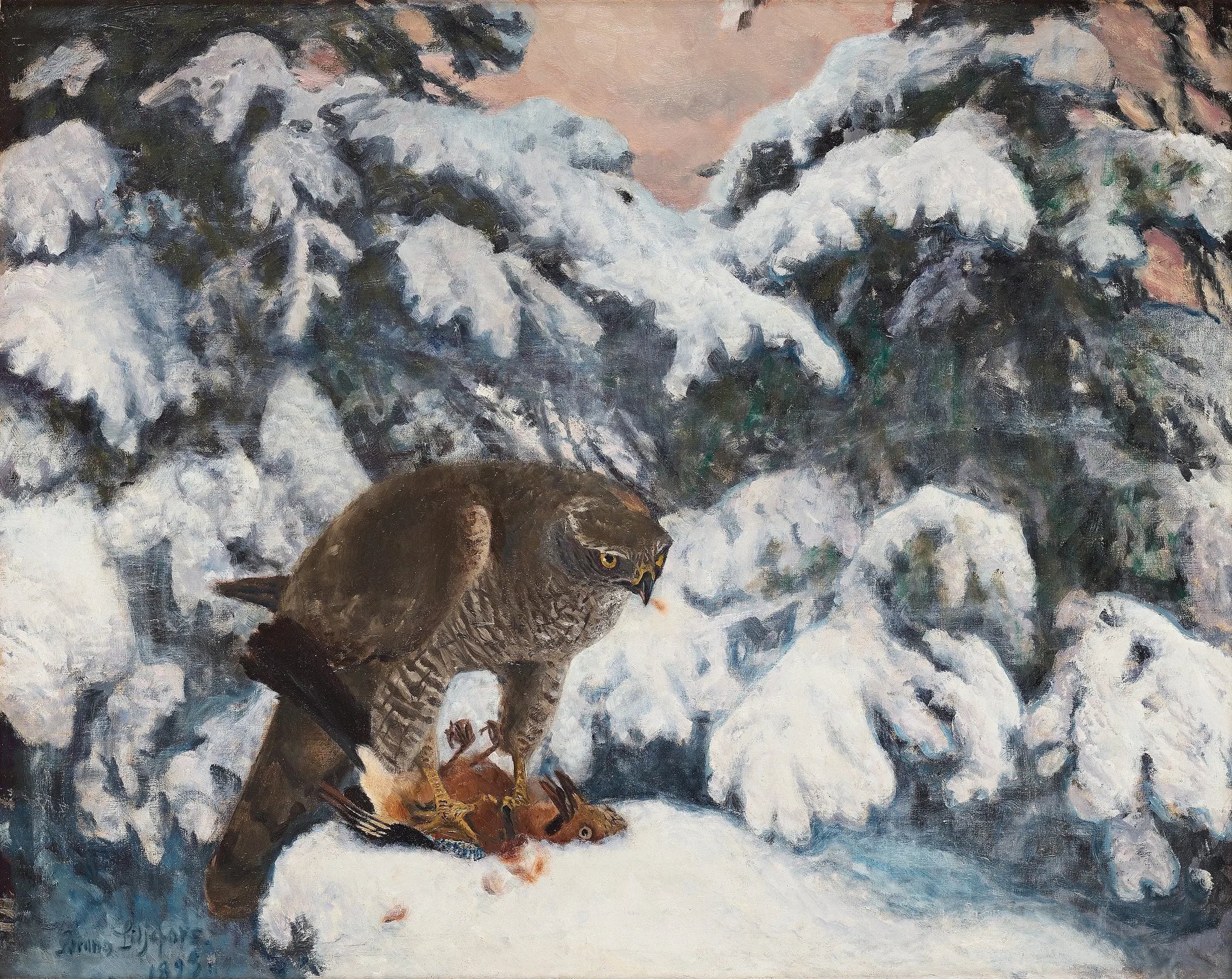 Épervier avec sa proie - Bruno Liljefors image 1 reproduction artisanale de tableau