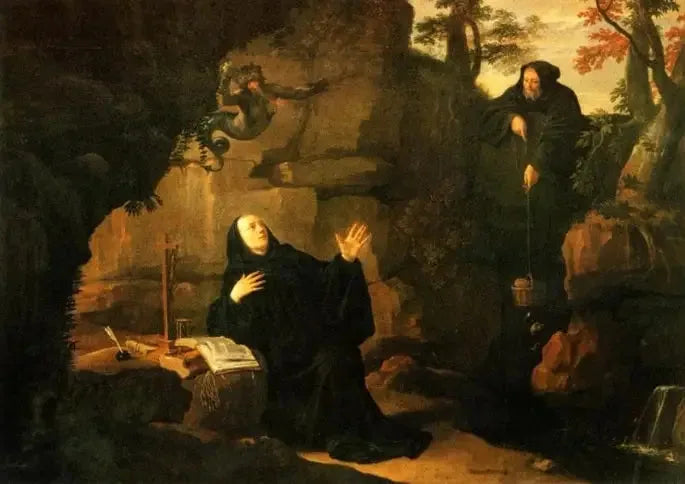 Épisodes de la vie de saint Benoît : Saint Benoît nourri par le frère Romain - Philippe de Champaigne image 1 tableau peint à l’huile sur toile