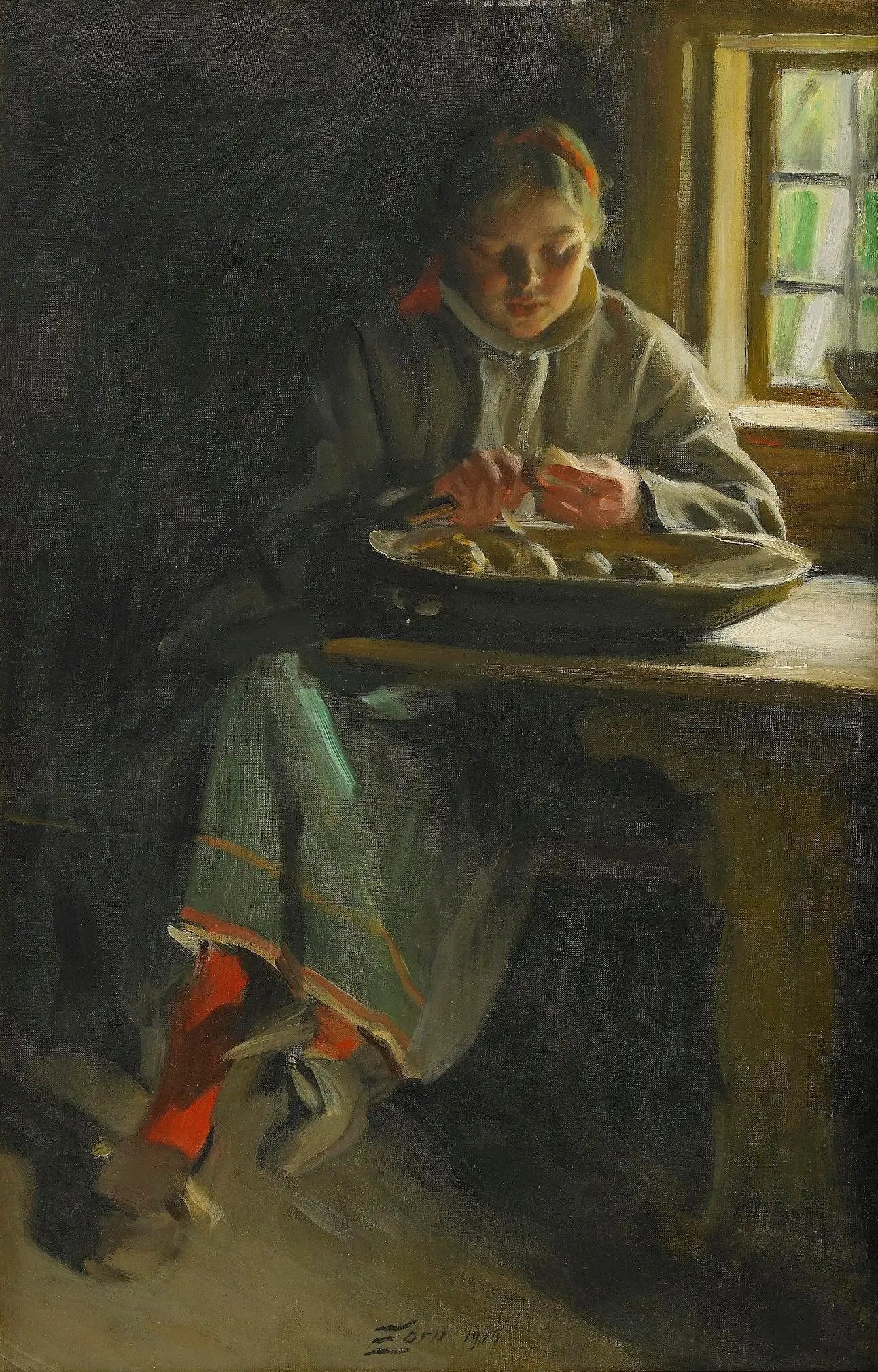 Éplucher les pommes de terre - Anders Zorn image 1 tableau peint à l’huile sur toile