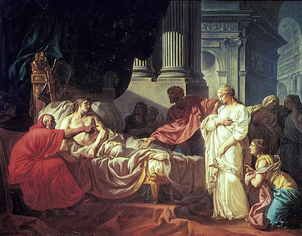 Érasistrate découvrant la cause de la maladie d'Antiochus - Jacques-Louis David image 1 copie de tableau peinte à la main