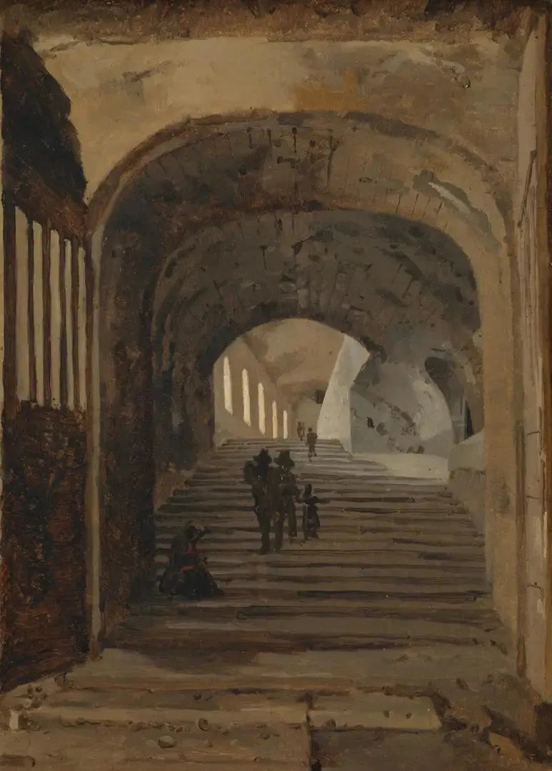 Escalier de la Villa de Mécène, Tivoli - Jean-Baptiste Camille Corot image 1 copie de tableau peinte à la main