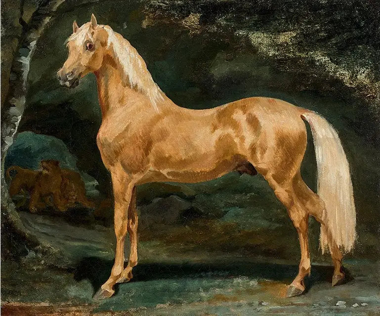 Étalon arabe palomino effrayé par deux fauves - Théodore Géricault