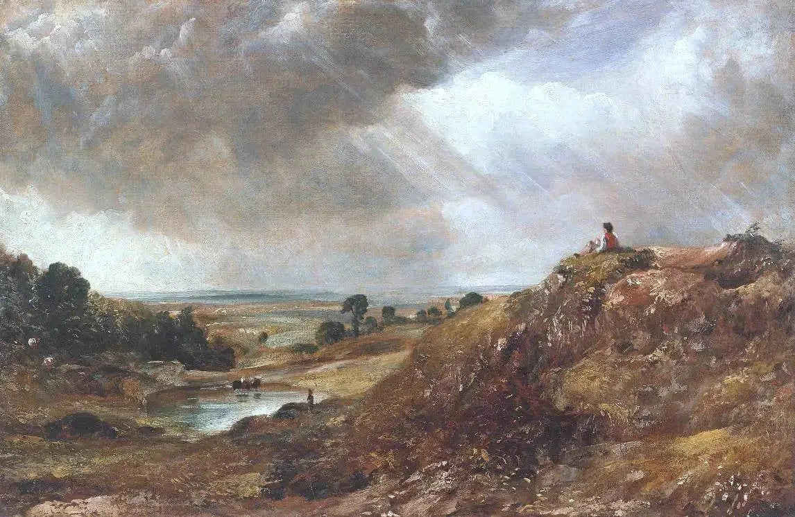 Étang de Branch Hill, Hampstead Heath, avec un garçon assis sur une berge - John Constable image 1 reproduction réalisée par Alpha Reproduction