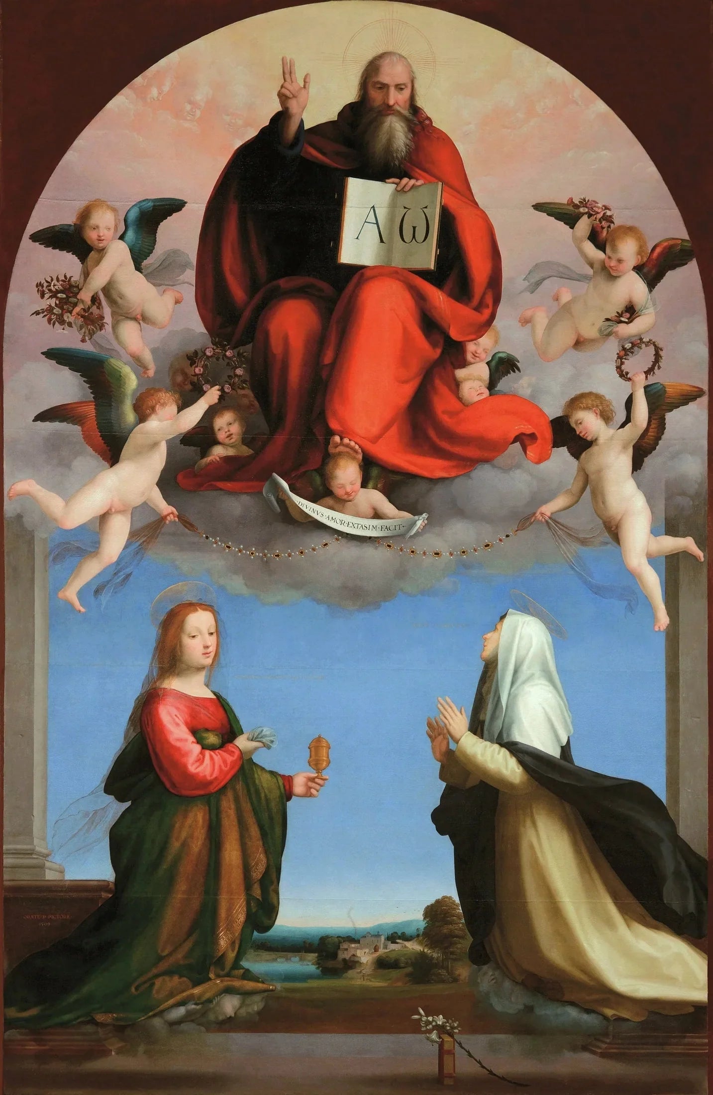 Éternel en gloire entre les saintes Marie de Magdala et Catherine de Sienne - Fra Bartolomeo image 1 copie peinte à la main à l’huile
