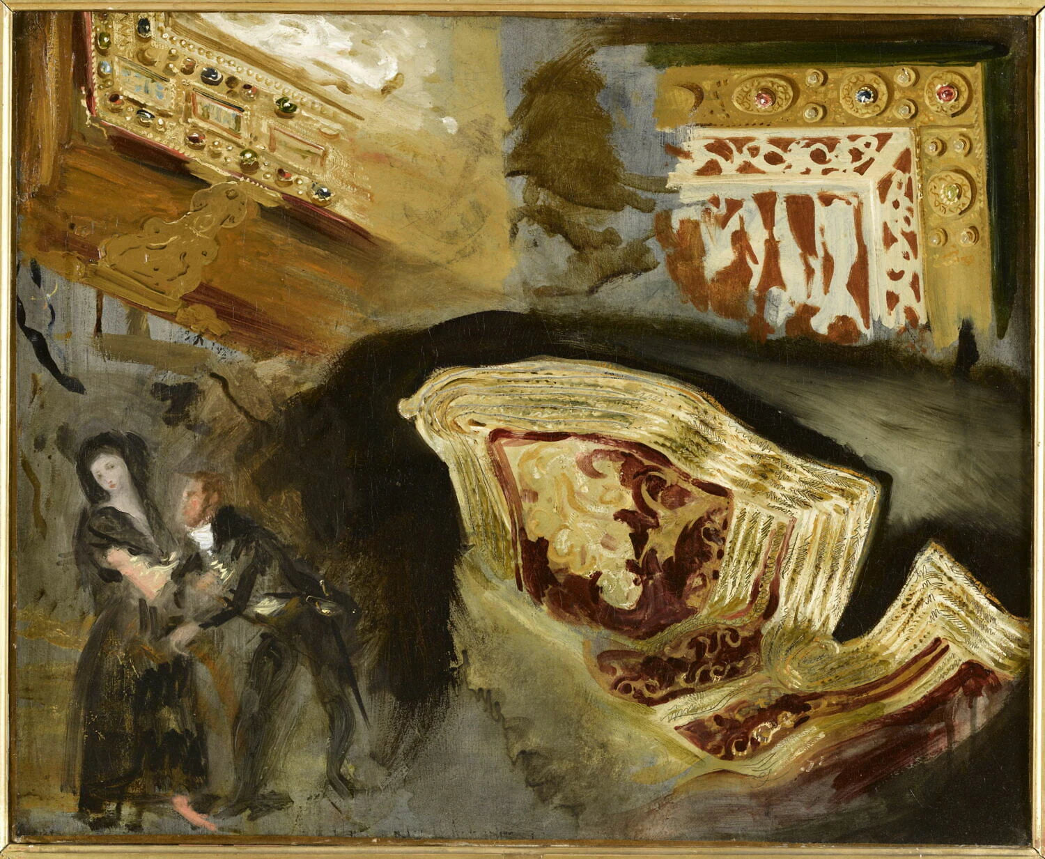 Étude d’après un des Caprices de Goya, deux plats de reliures médiévales et une veste orientale - Eugène Delacroix