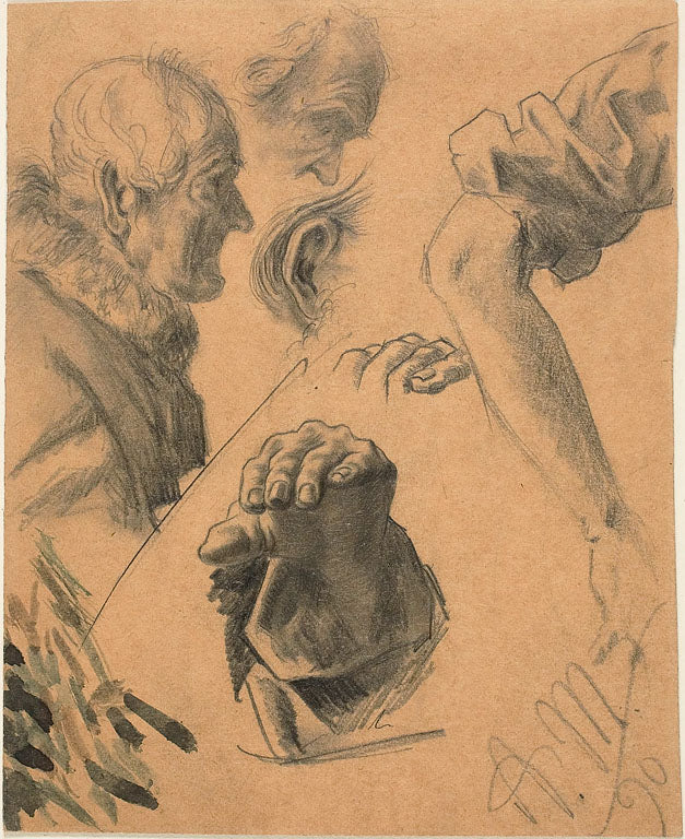 Études de mains, de bras et de têtes - Adolph Menzel