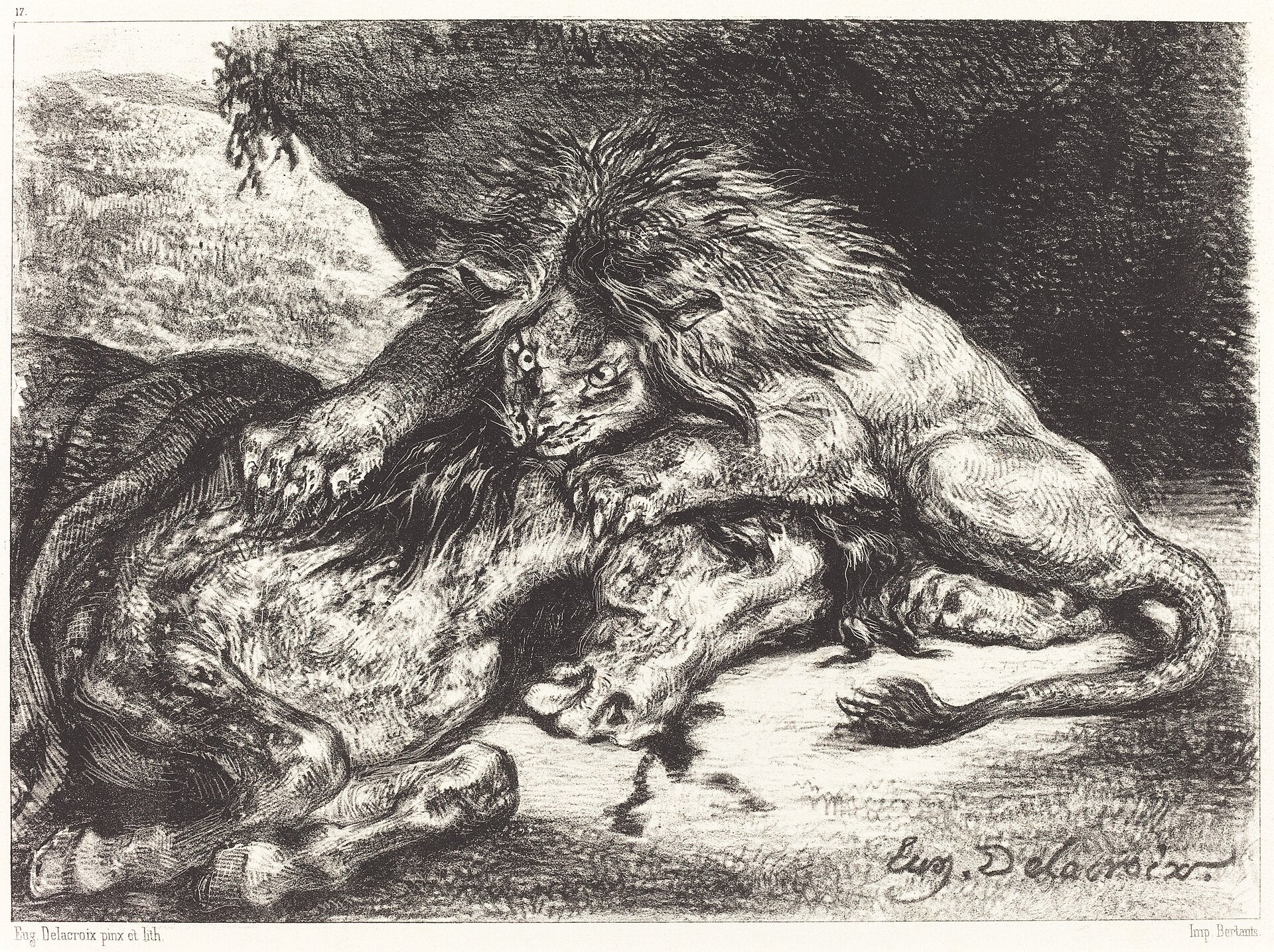Lion dévorant un cheval - Eugène Delacroix