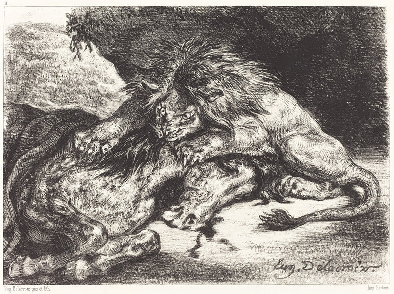 Lion dévorant un cheval - Eugène Delacroix