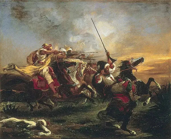Exercices militaires des Marocains - Eugène Delacroix image 1 reproduction de peinture à l’huile