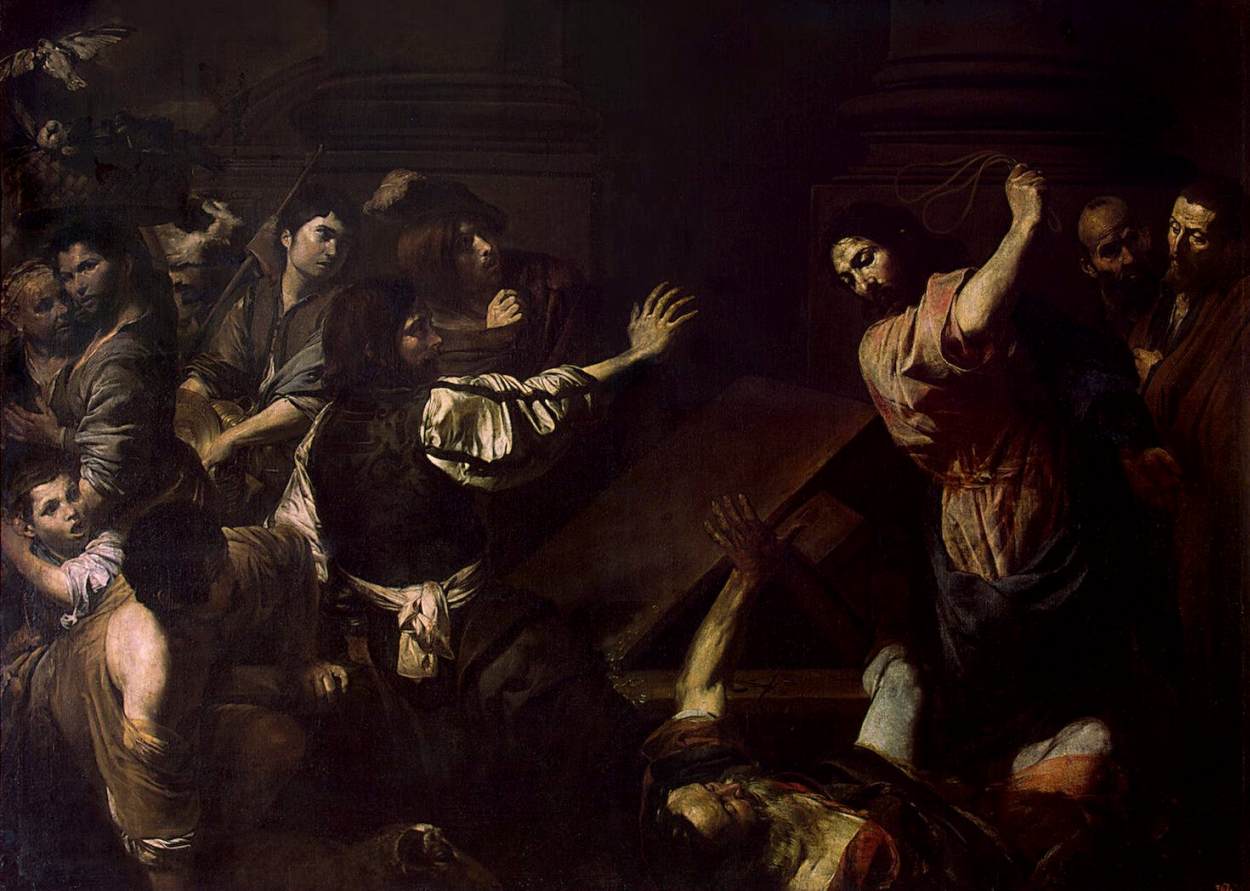 Expulsion des changeurs de monnaie du temple - Valentin de Boulogne image 1 copie de tableau peinte à la main