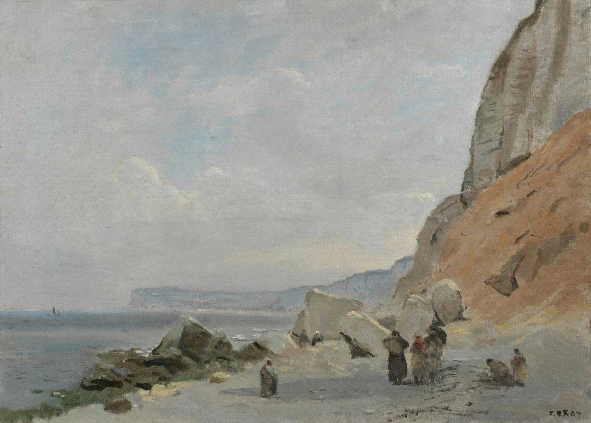 Falaises de craie près d'Yport - Jean-Baptiste Camille Corot image 1 copie peinte à la main à l’huile