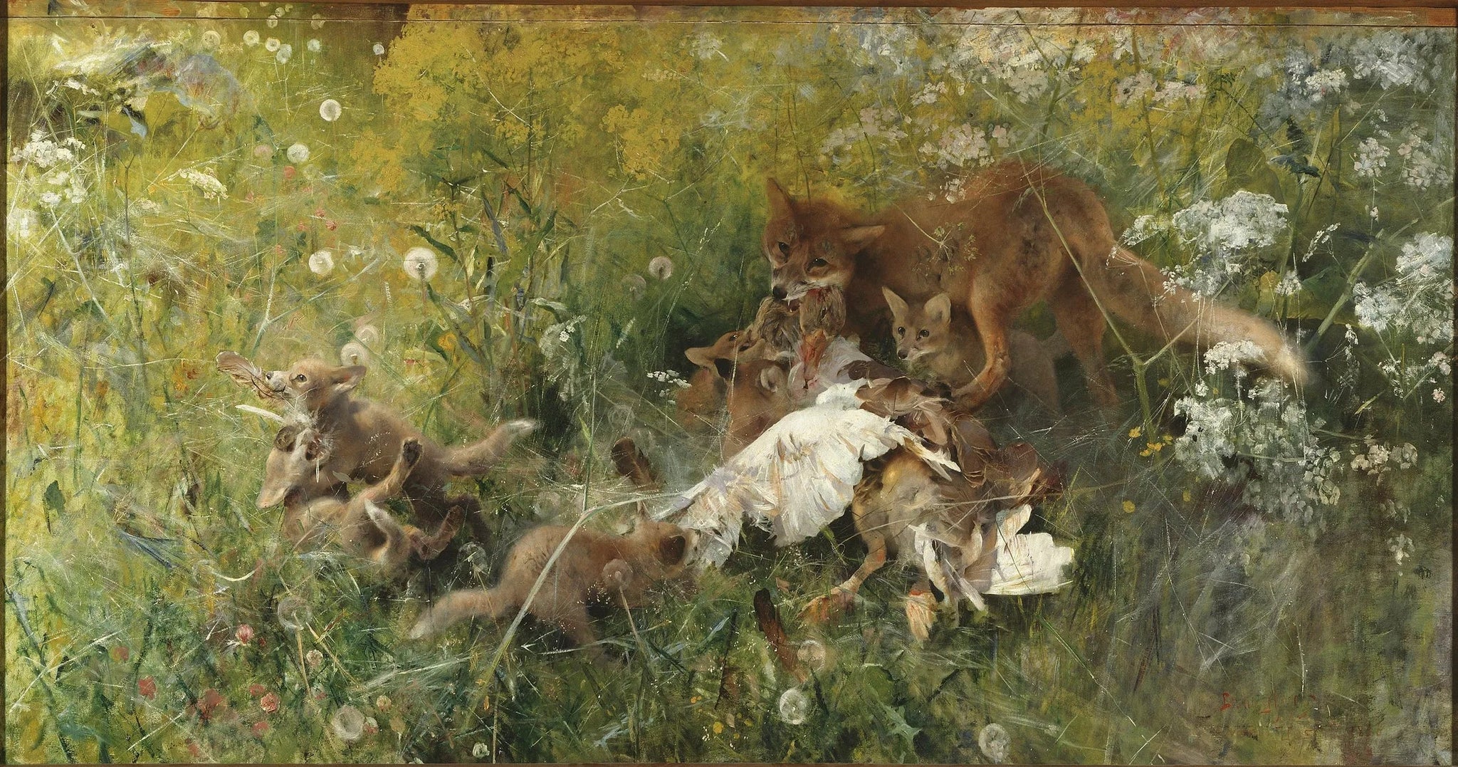 Famille de renards - Bruno Liljefors image 1 reproduction de peinture à l’huile