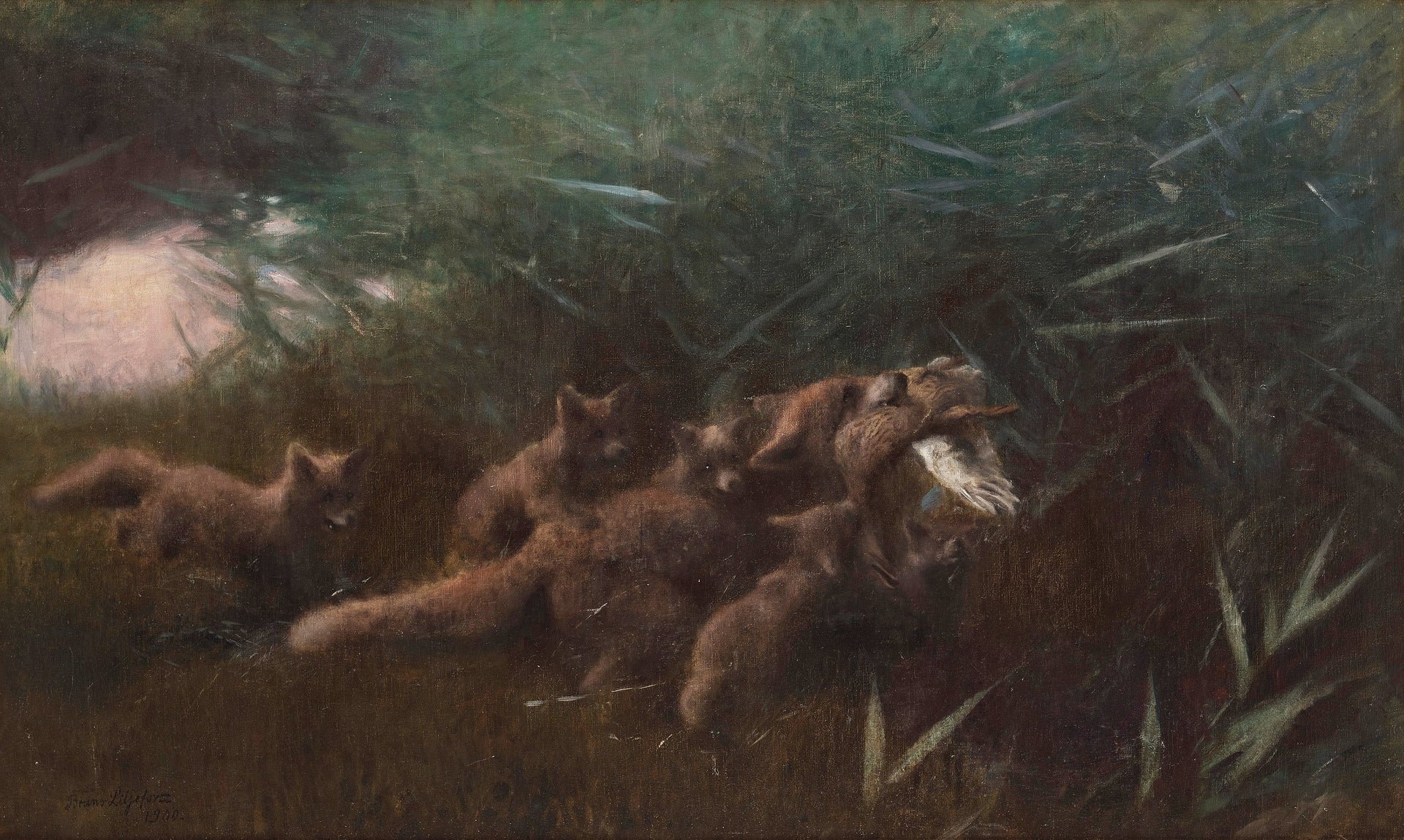 Famille Fox - Bruno Liljefors image 1 reproduction d’œuvre d’art à l’huile