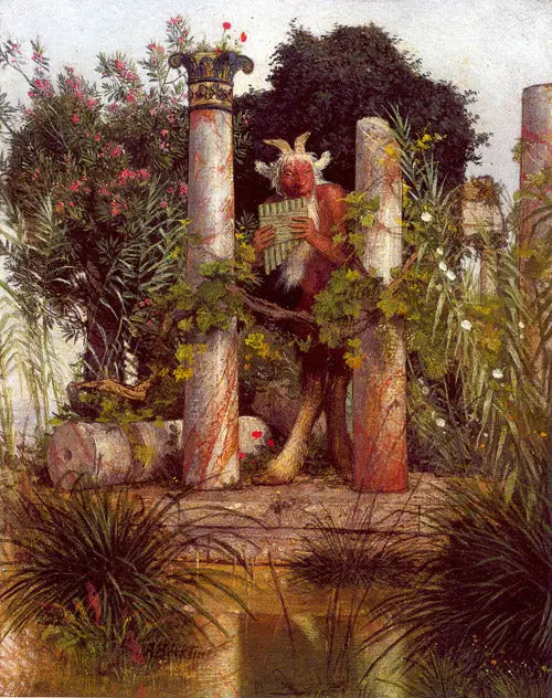 Faune soufflant dans la syrinx - Arnold Böcklin image 1 copie peinte à la main à l’huile