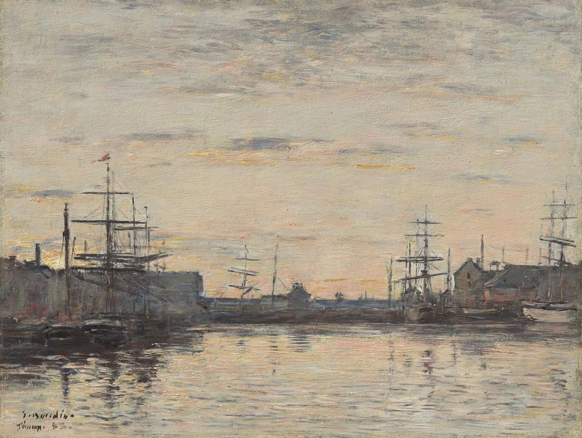 Fécamp : le port intérieur - Eugène Boudin image 1 reproduction de peinture à l’huile