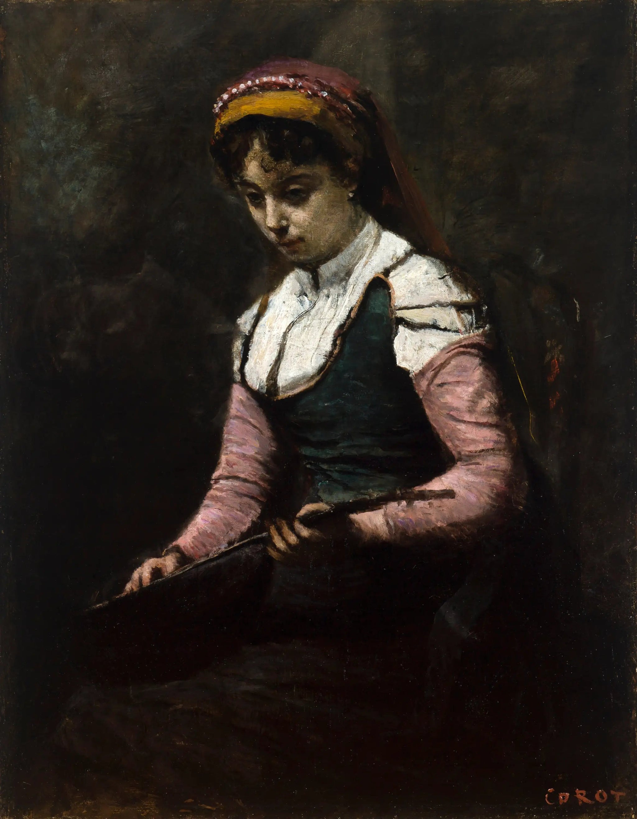 Femme à la Mandoline - Jean-Baptiste Camille Corot image 1 reproduction d’œuvre d’art à l’huile