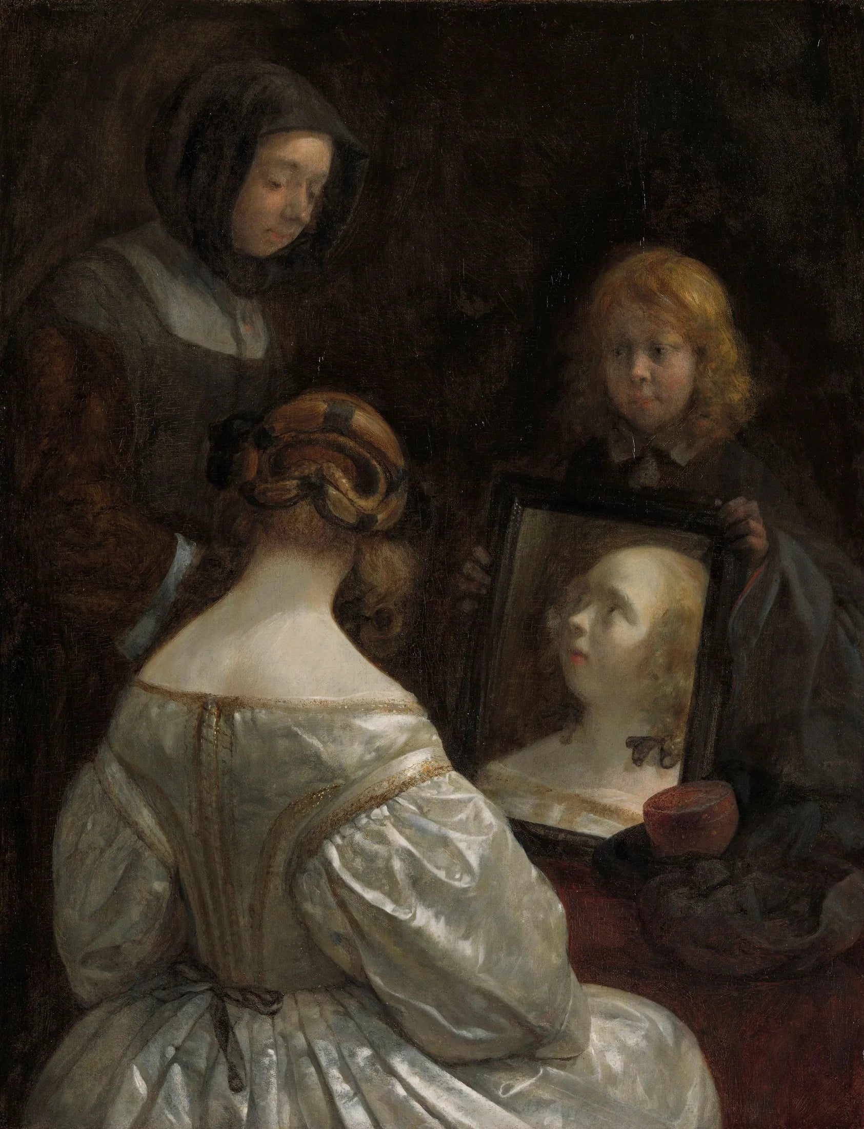 Femme à son miroir - Gerard ter Borch image 1 reproduction artisanale de tableau