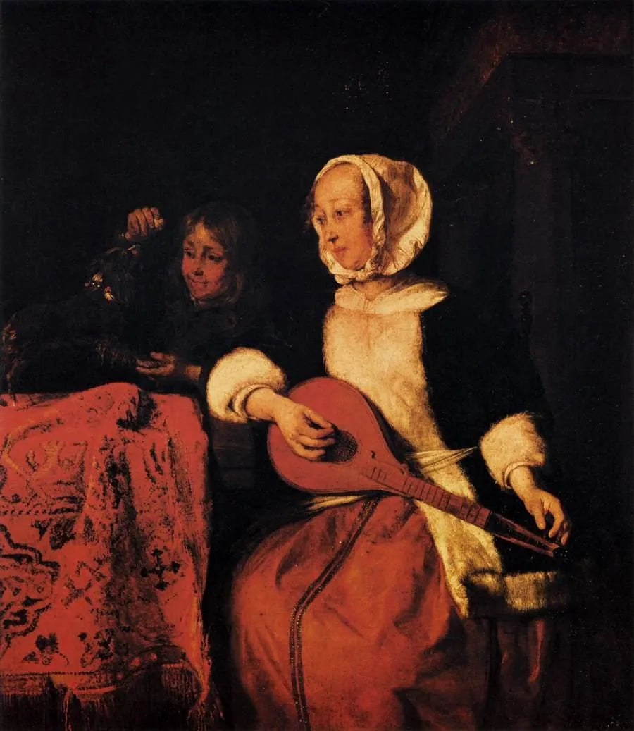 Femme accordant une mandoline - Gabriel Metsu image 1 tableau peint à l’huile sur toile
