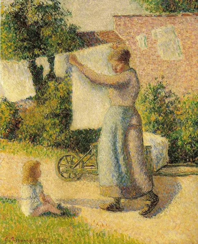 Femme allongeant le linge - Camille Pissarro