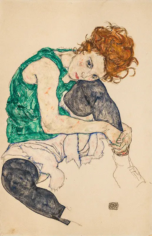 Femme assise à la jambe repliée - Egon Schiele image 1 copie de tableau peinte à la main
