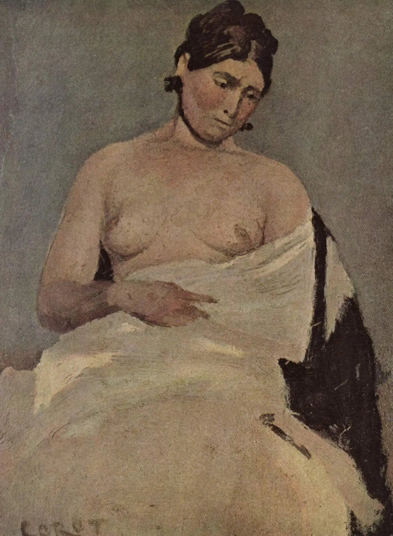 Femme assise aux seins nus - Jean-Baptiste Camille Corot image 1 copie de tableau peinte à la main