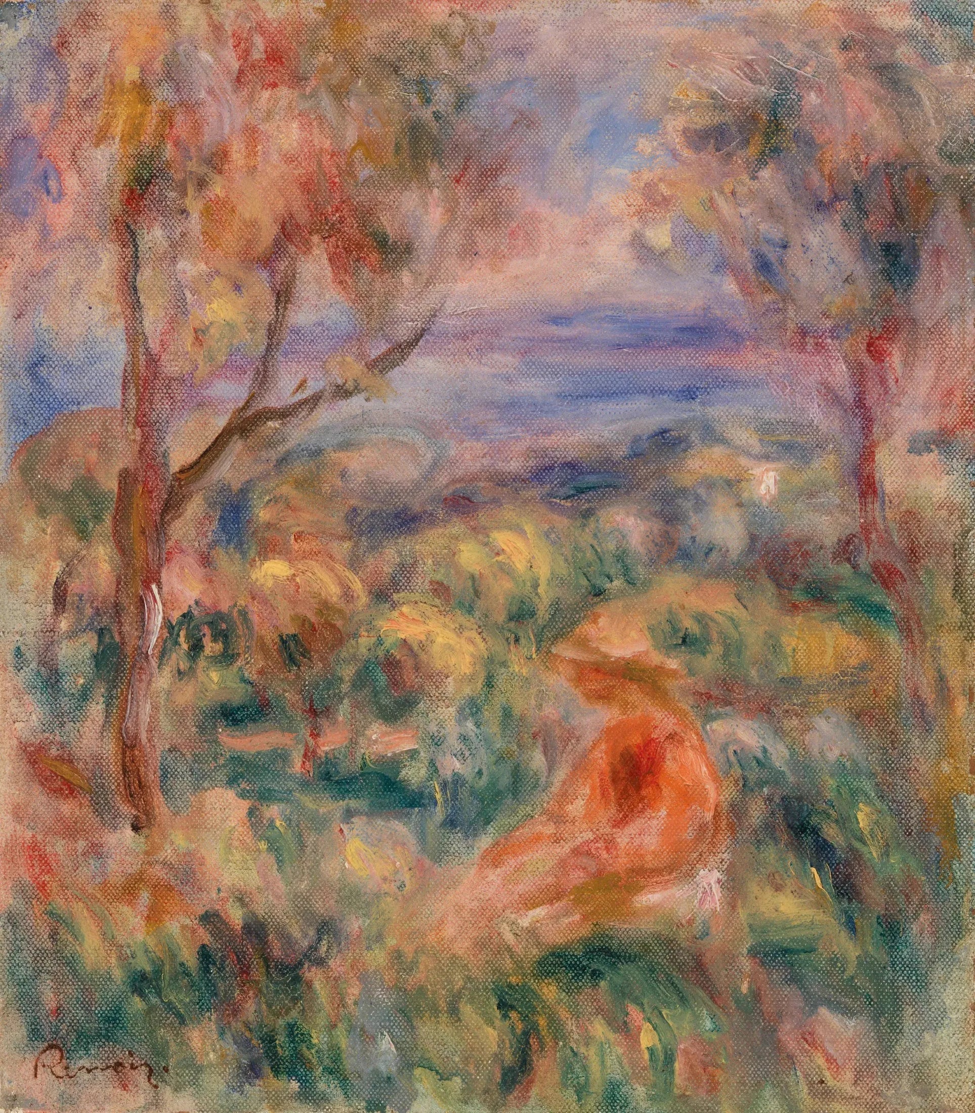 Femme assise avec la mer au loin (Femme assise au bord de la mer) - Pierre-Auguste Renoir image 1 reproduction de peinture à l’huile