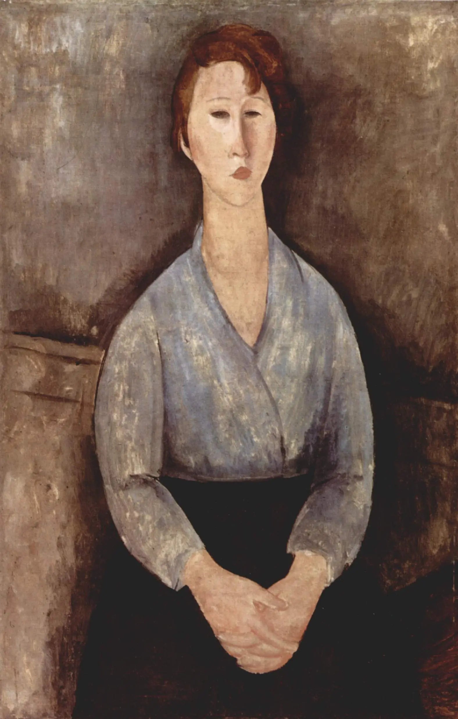 Femme assise avec un chemisier bleu - Amedeo Modigliani image 1 reproduction artisanale de tableau