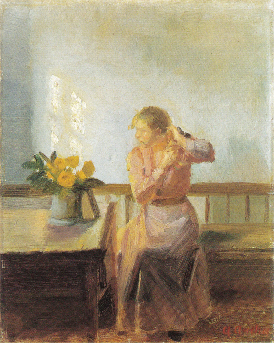 Femme assise, tressant ses cheveux - Anna Ancher