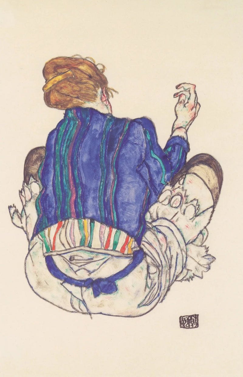 Femme assise, vue de dos - Egon Schiele