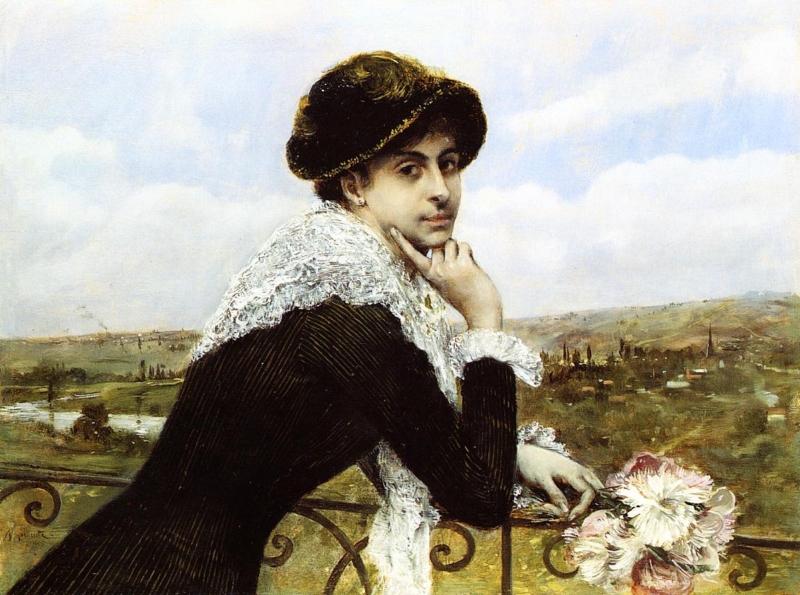 Femme au balcon - Norbert Gœneutte image 1 tableau peint à l’huile sur toile