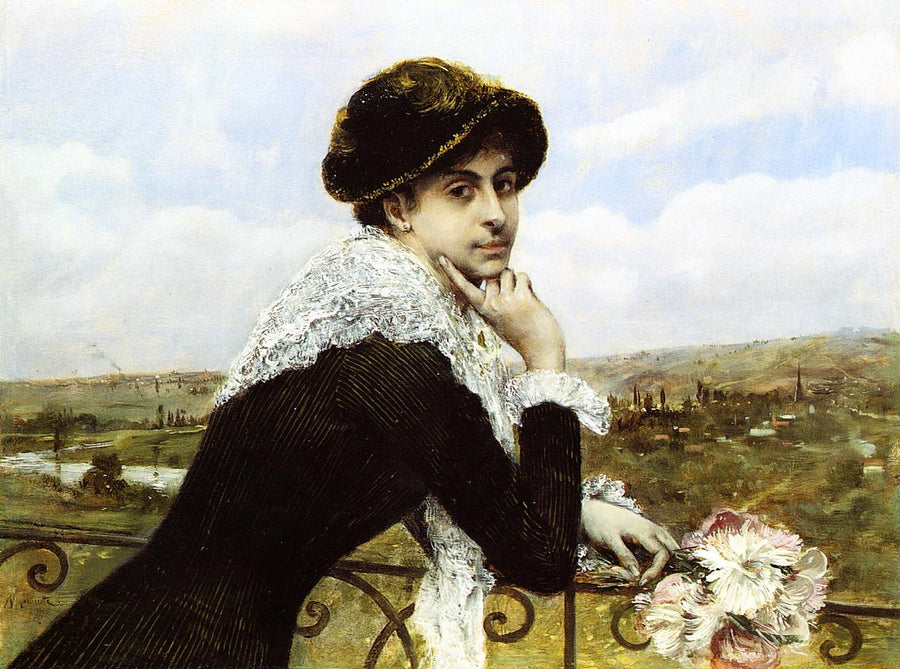 Femme au balcon - Norbert Gœneutte image 1 tableau peint à l’huile sur toile