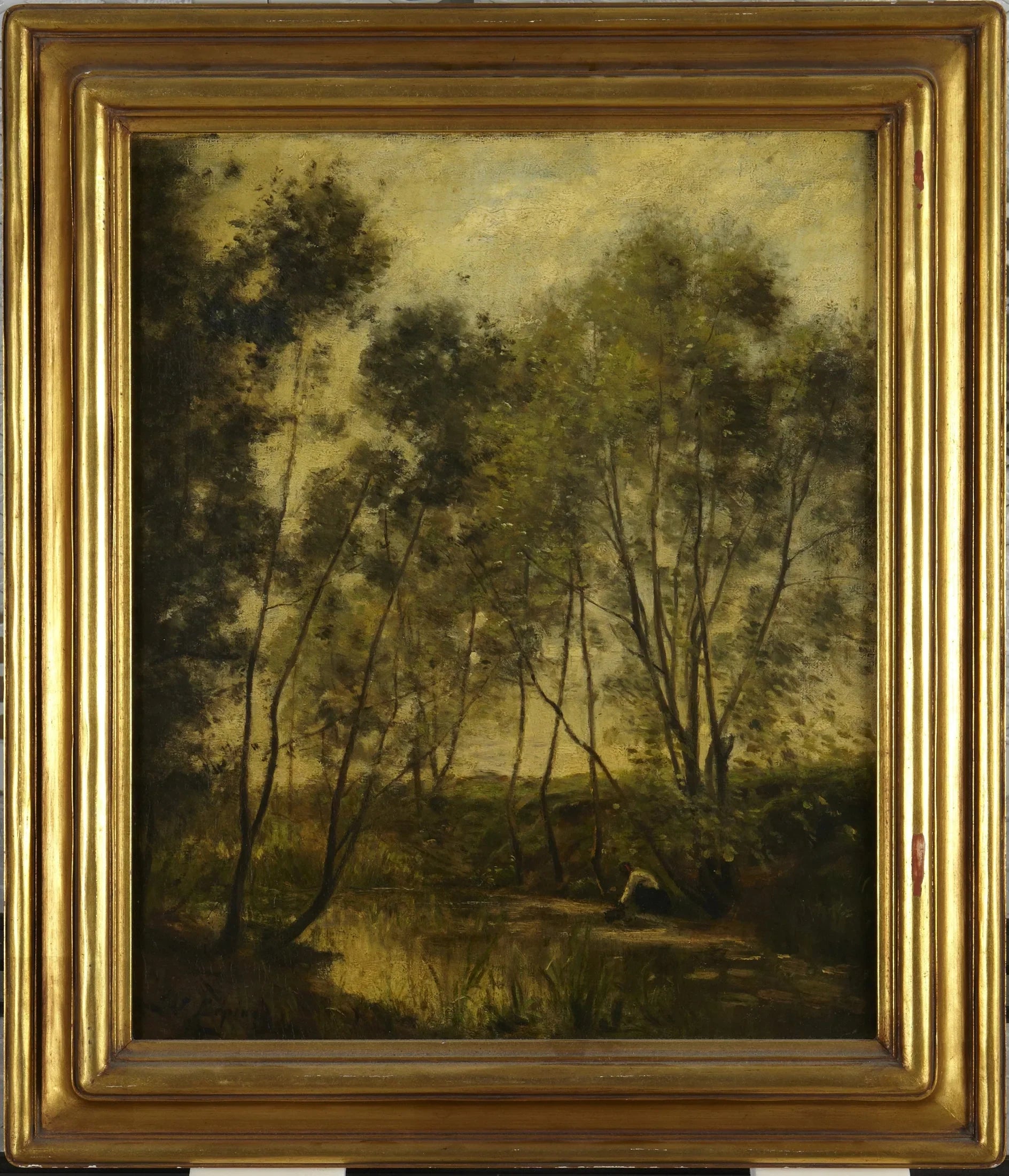 Femme au bord d'un ruisseau - Stanislas Lépine image 1 copie de tableau peinte à la main