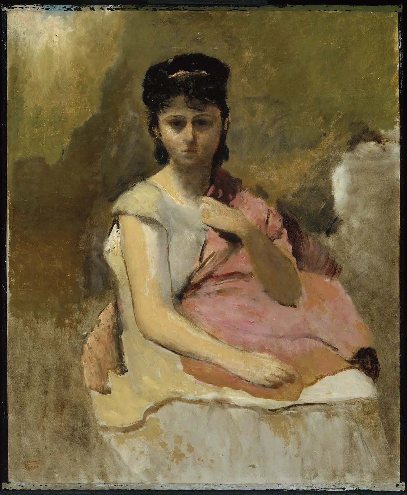Femme au châle rose - Jean-Baptiste Camille Corot image 1 tableau peint à l’huile sur toile