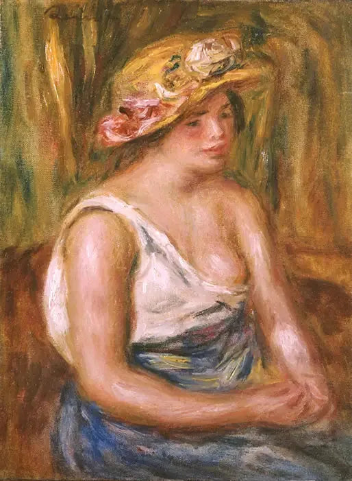 Femme au chapeau de paille - Pierre-Auguste Renoir image 1 reproduction de peinture à l’huile