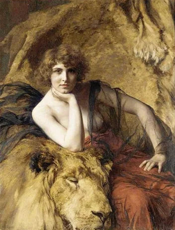 Femme au lion - Émile Friant image 1 reproduction de peinture à l’huile