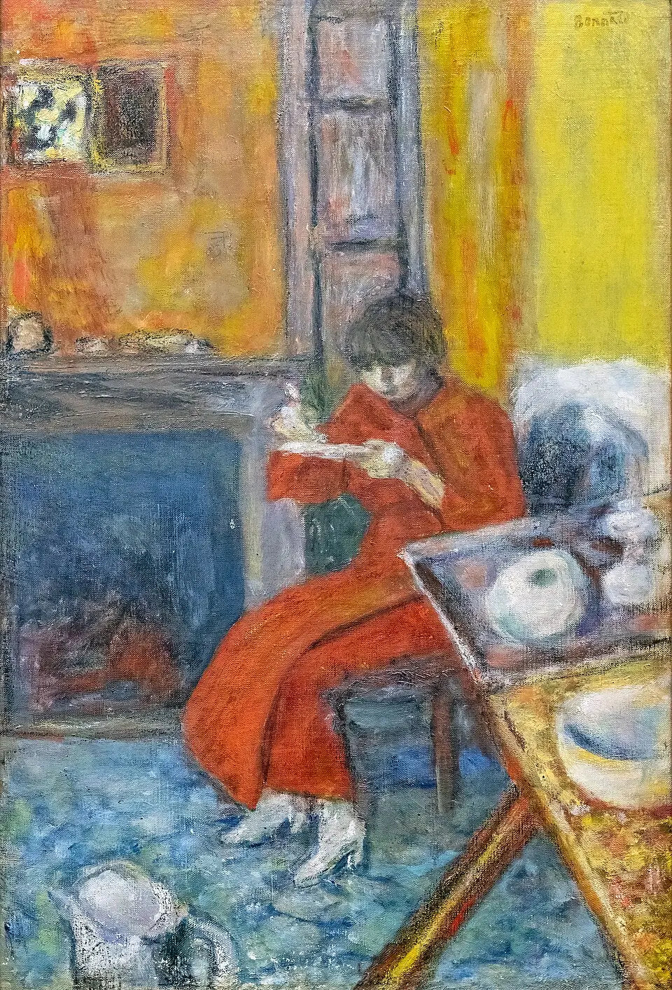 Femme au peignoir rouge - Pierre Bonnard image 1 reproduction de peinture à l’huile