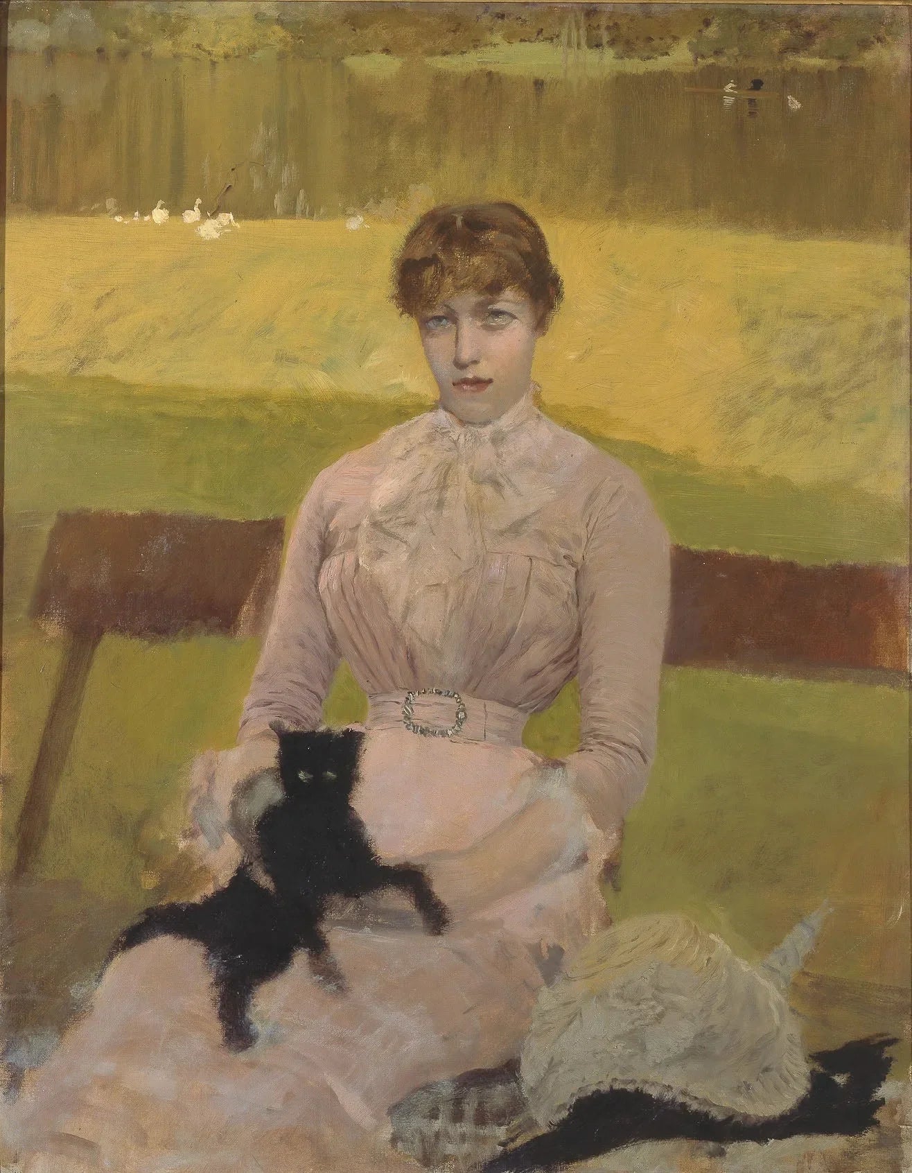 Femme au petit chat noir - Giuseppe De Nittis image 1 copie de tableau peinte à la main