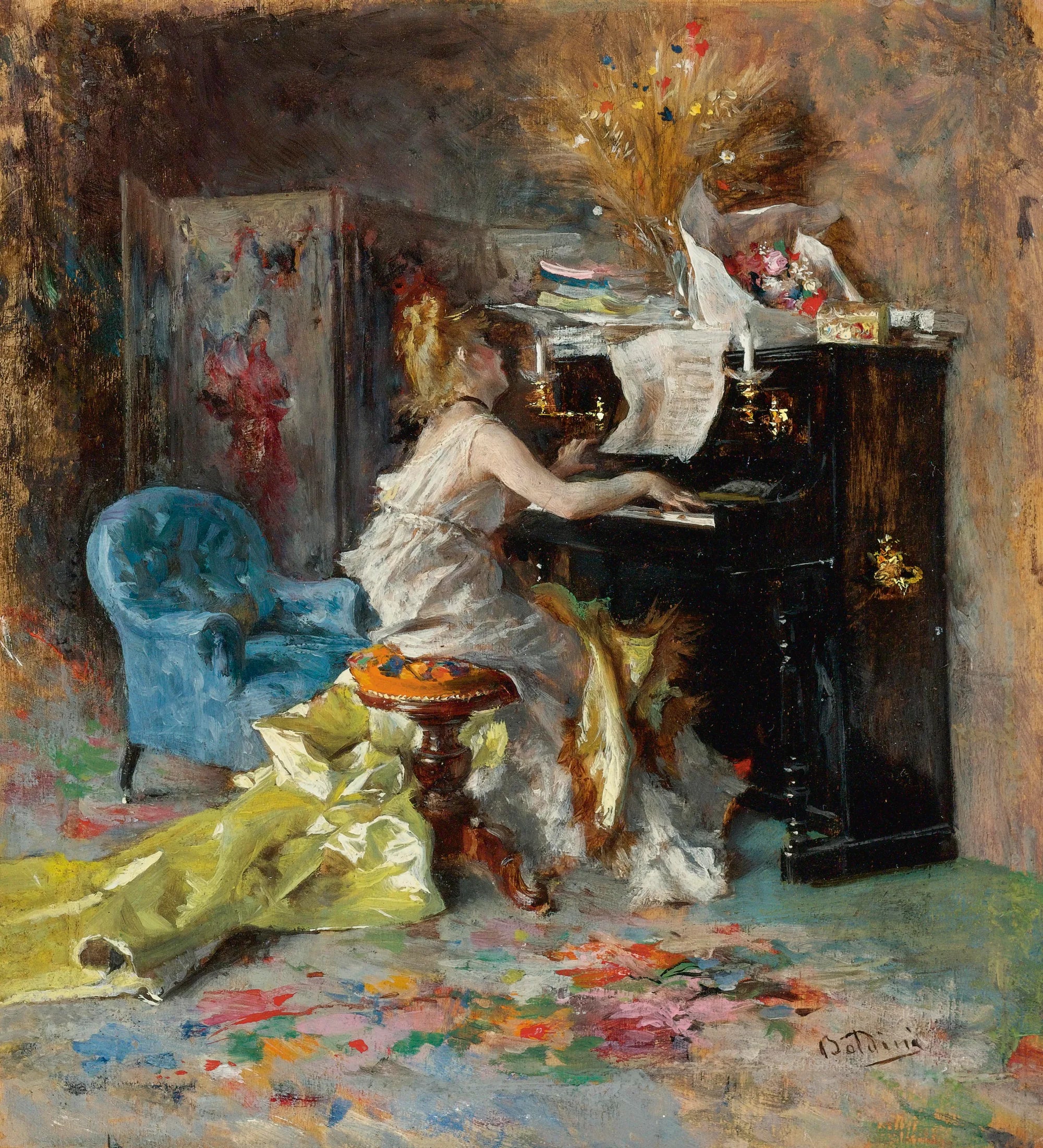 Femme au piano - Giovanni Boldini image 1 copie peinte à la main à l’huile