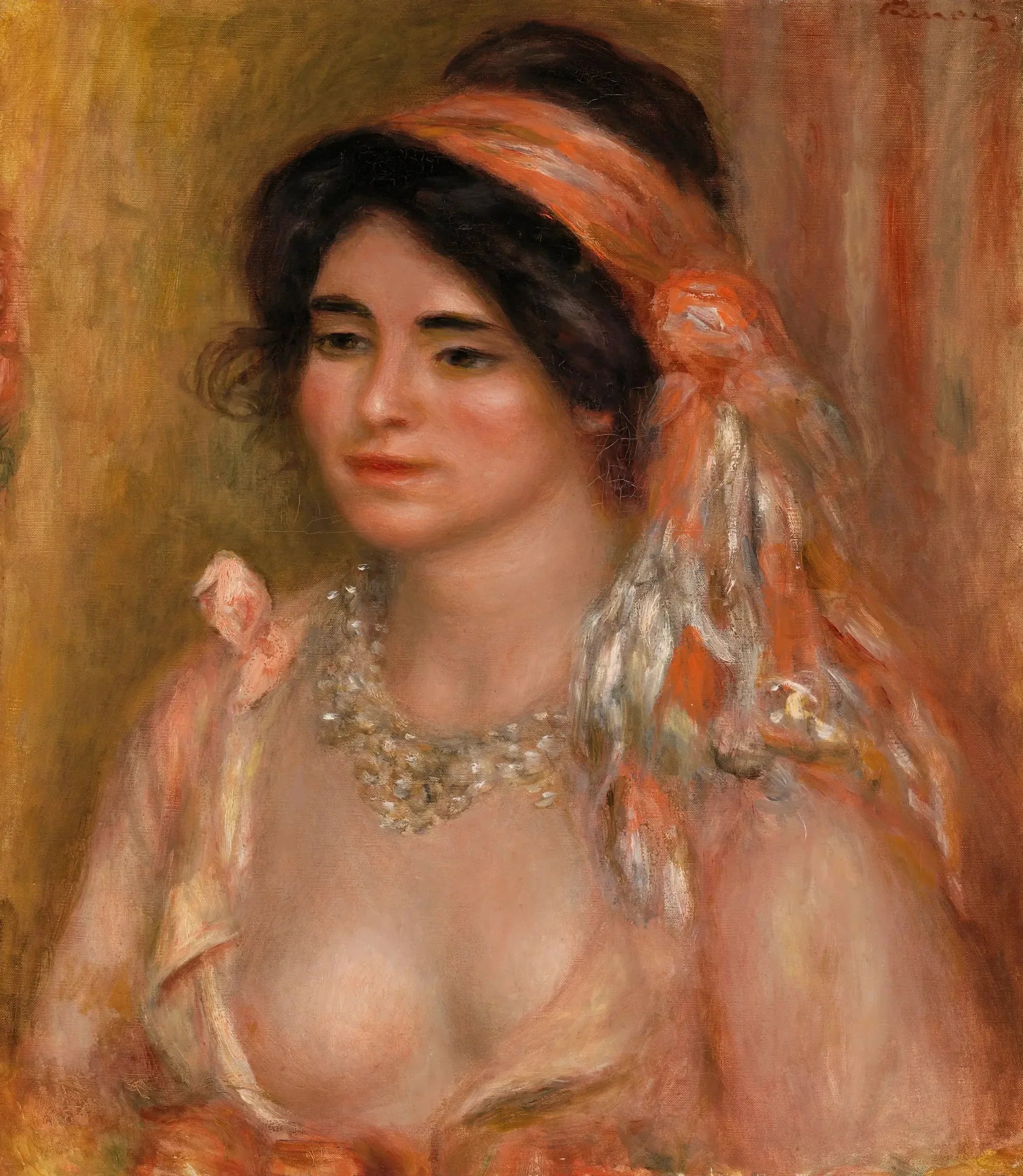 Femme aux cheveux noirs (Jeune femme aux cheveux noirs, buste) - Pierre-Auguste Renoir image 1 tableau peint à l’huile sur toile